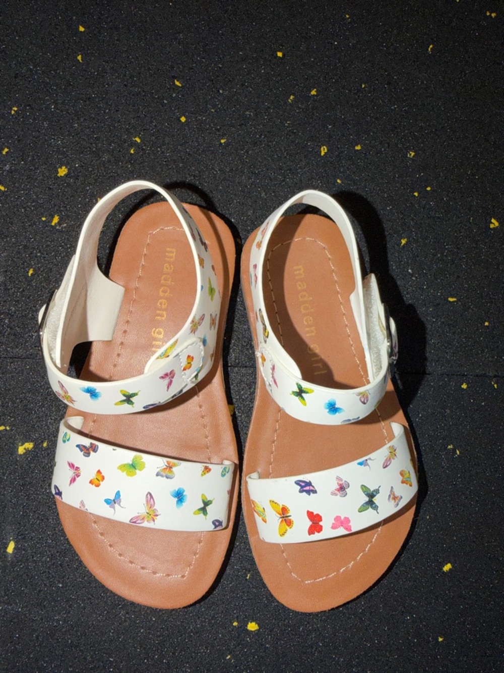 Madden Girl White Kids Sandals with Multicolor Butterfly Print